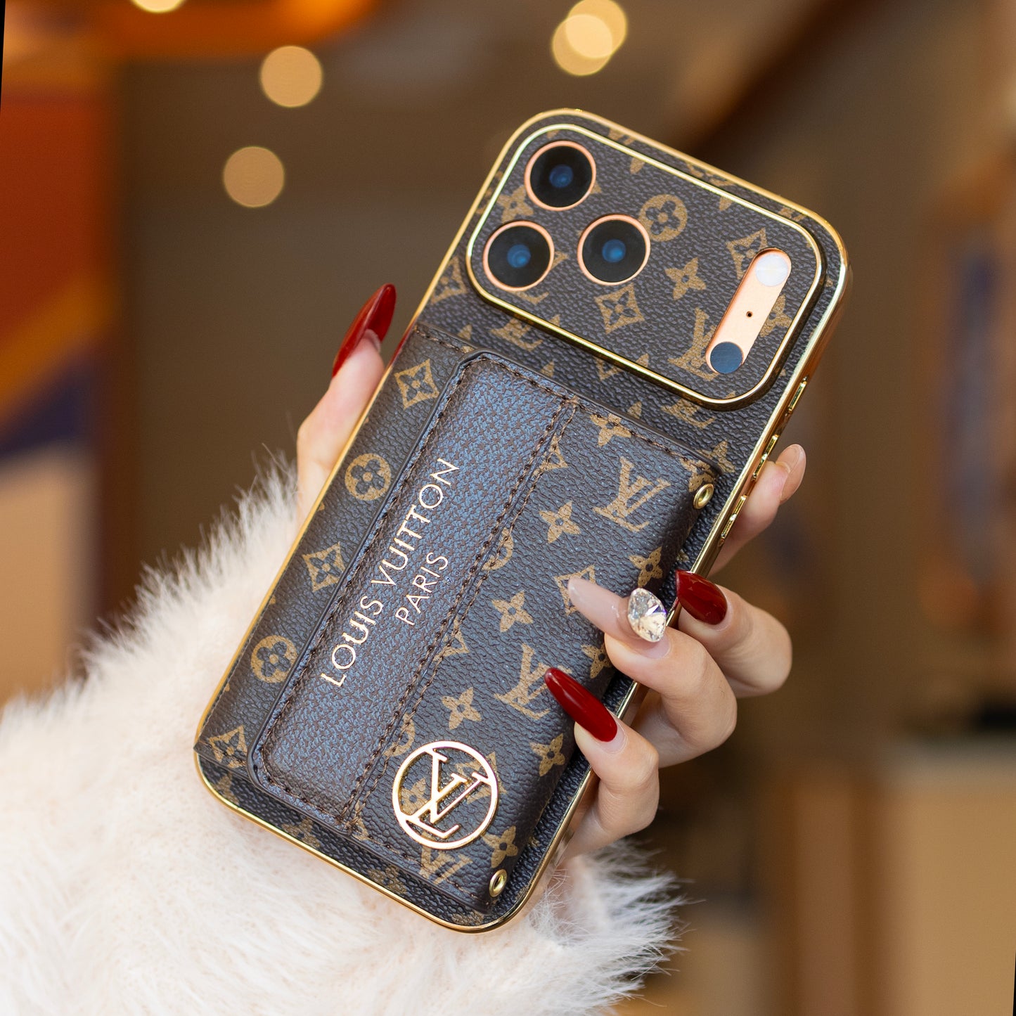 Luxury Stylish iPhone Case with Card Holder & Strap