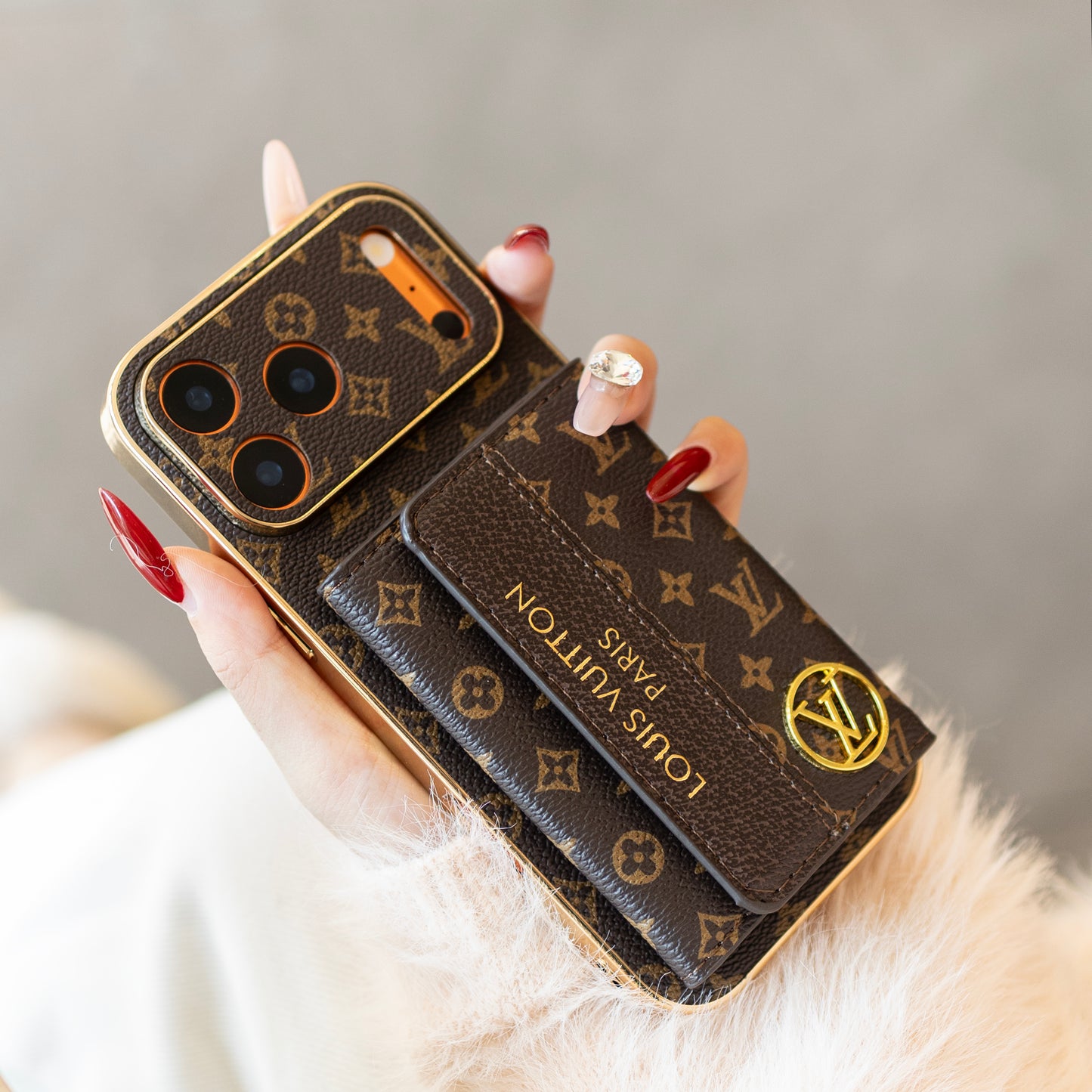 Luxury Stylish iPhone Case with Card Holder & Strap