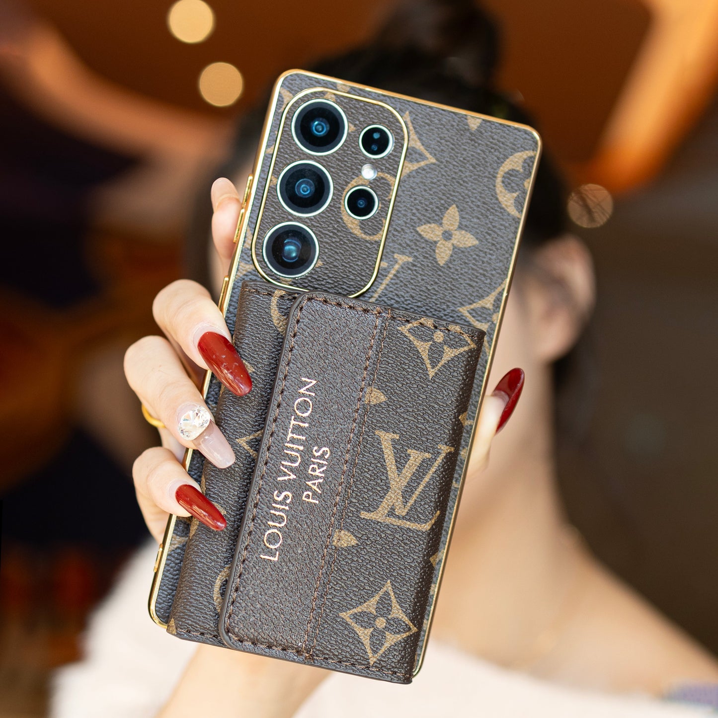 Premium Leather Samsung Case with Card Holder & Wrist Strap