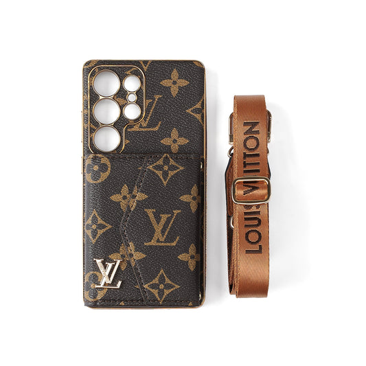 Geavanceerde leren Samsung-telefoonhoes met portemonnee en riem.