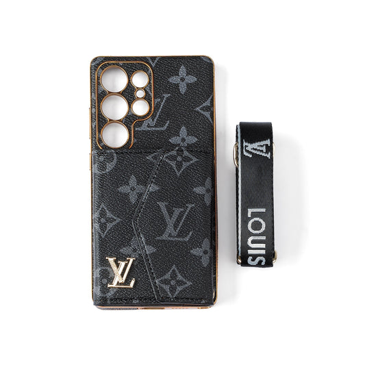 Geavanceerde leren Samsung-telefoonhoes met portemonnee en riem.