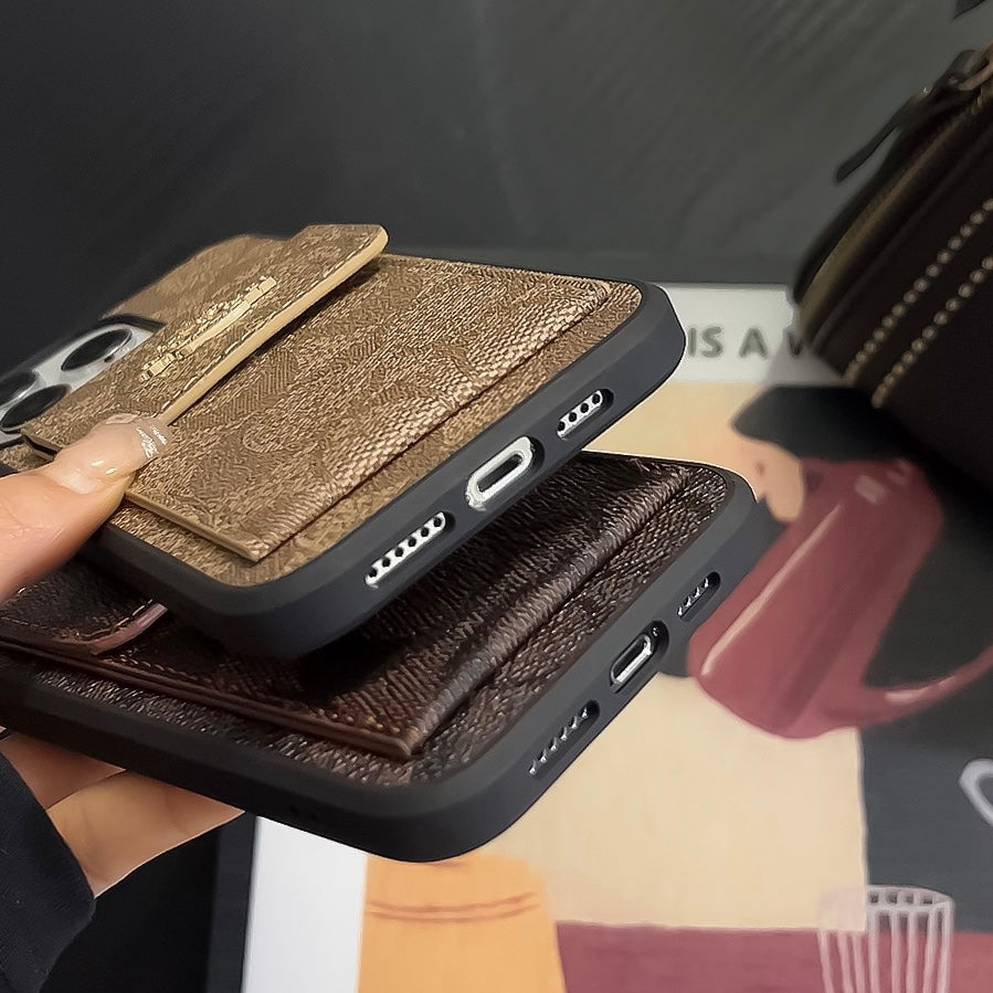 Klasické pouzdro na iPhone s držákem na kartu Peněženka Coffee -SZK240425