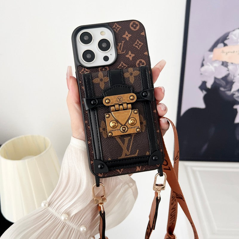 Luxusní hnědé pouzdro na iPhone Crossbody Chain