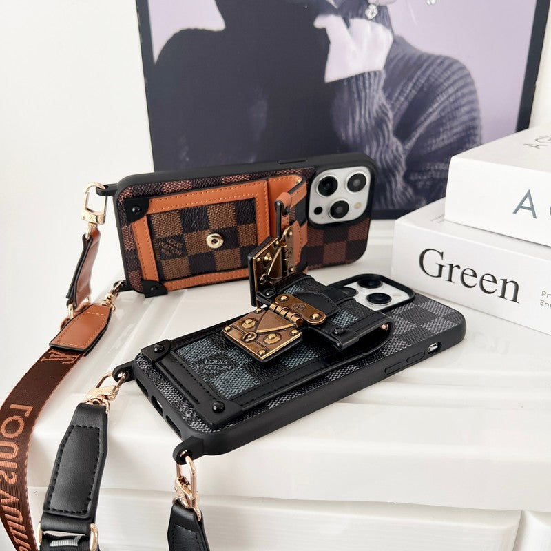 Luxusní hnědé pouzdro na iPhone Crossbody Chain
