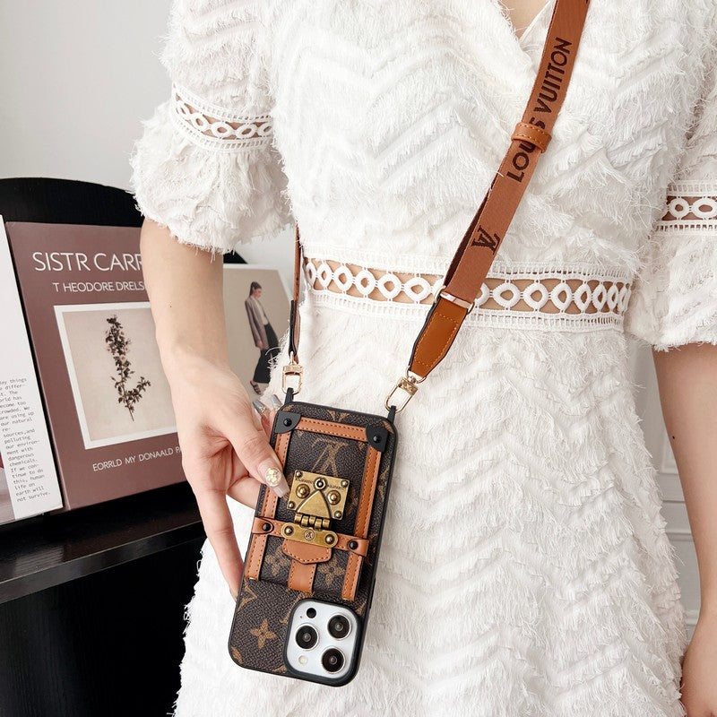 Luxusní hnědé pouzdro na iPhone Crossbody Chain