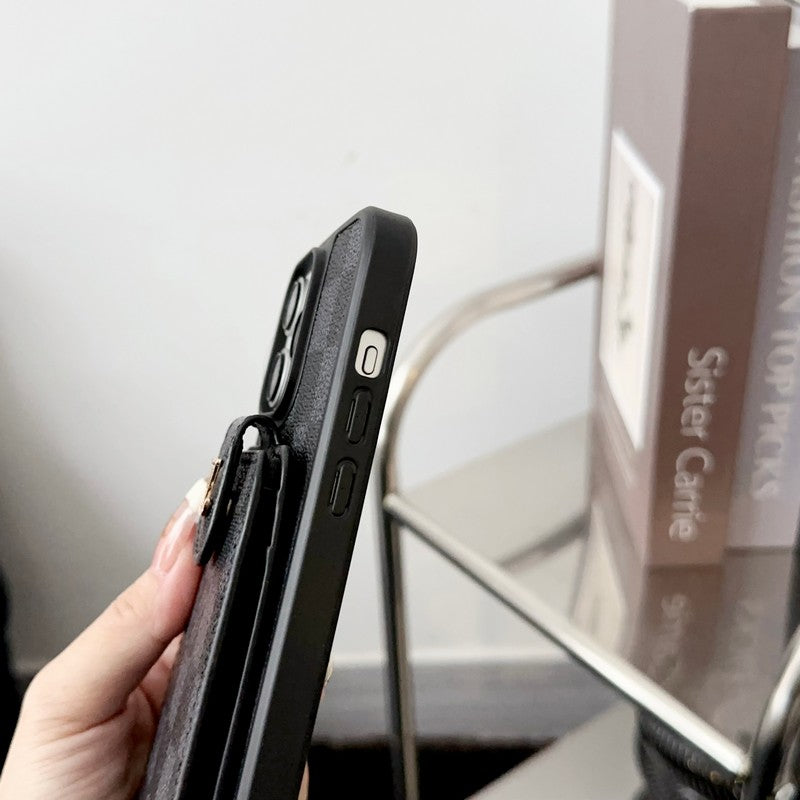 Ylellinen musta & valkoinen korttilaukku iPhone-kotelo