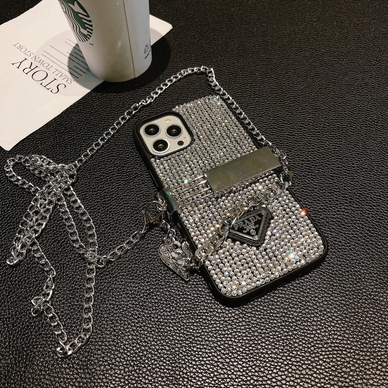 लक्ज़री डायमंड क्रॉसबॉडी चेन iPhone केस