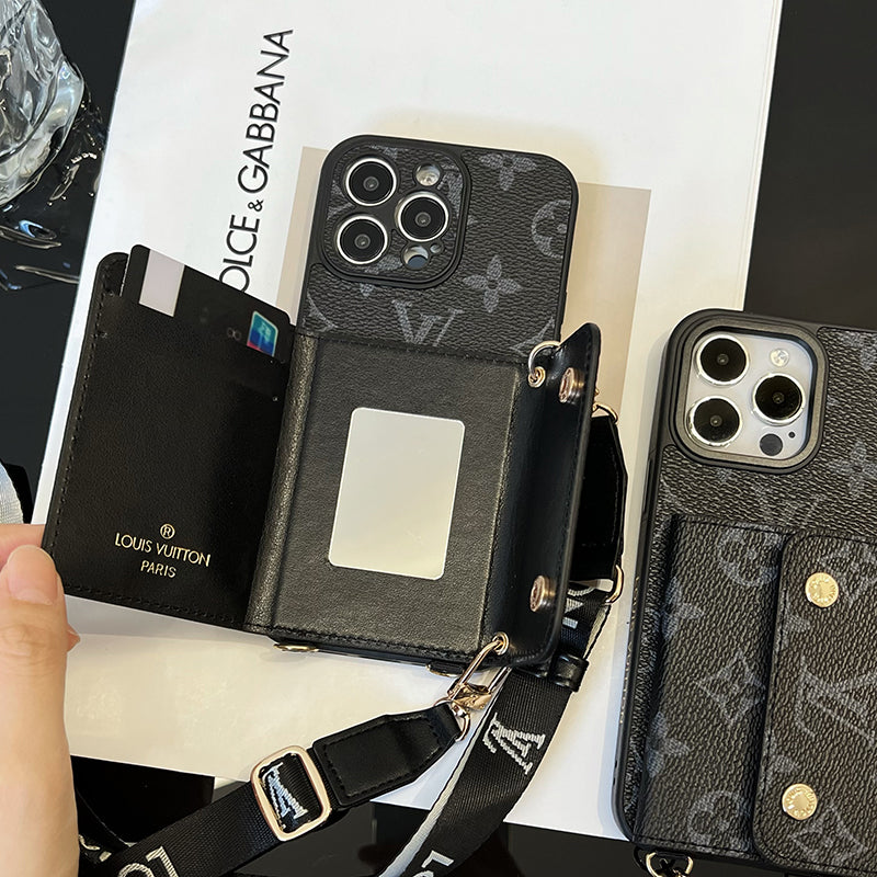 Cás iPhone Dubh Slabhra Mála Cárta Só