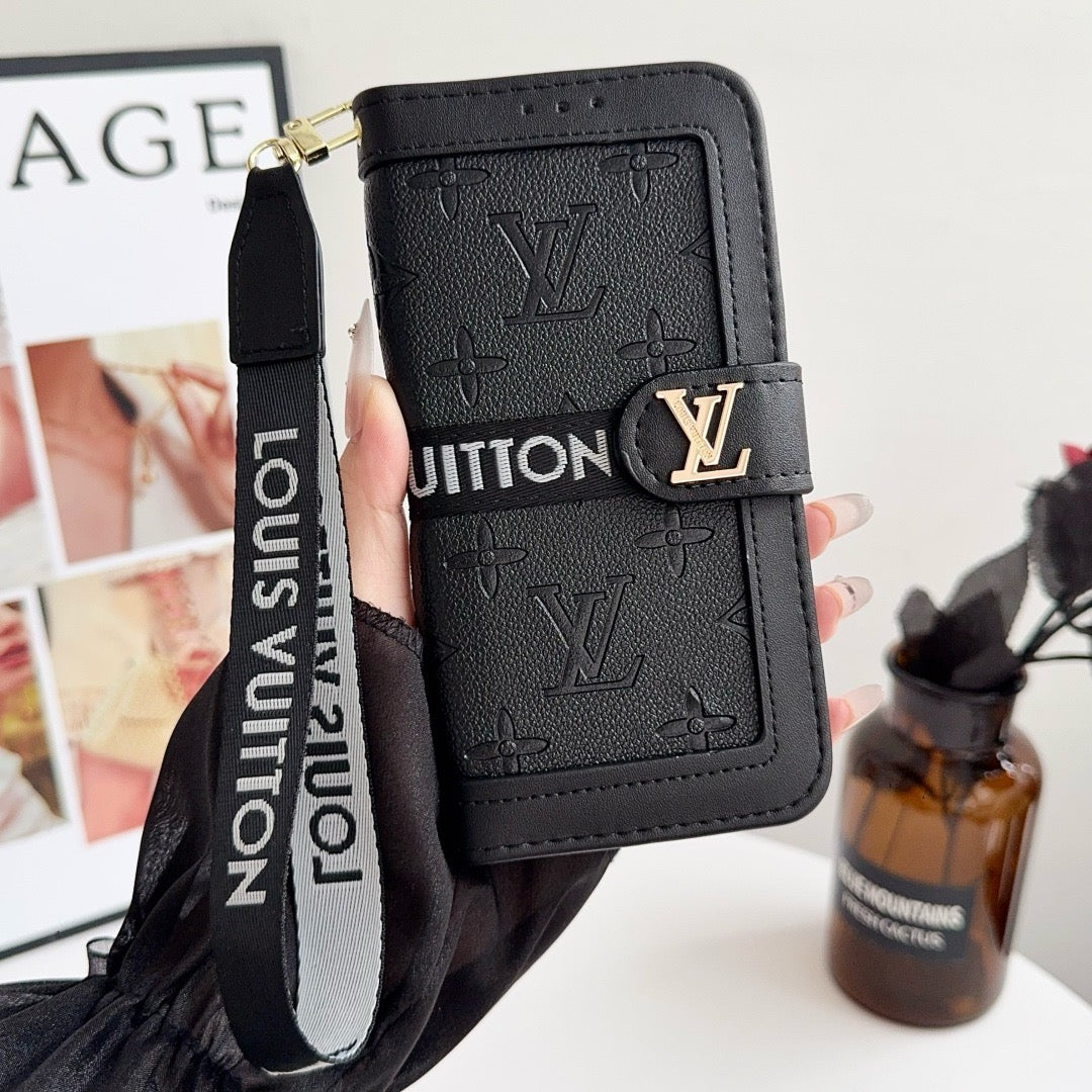 Luxe luxe patroon portemonnee iPhone-hoesje met kaarthouder en riem