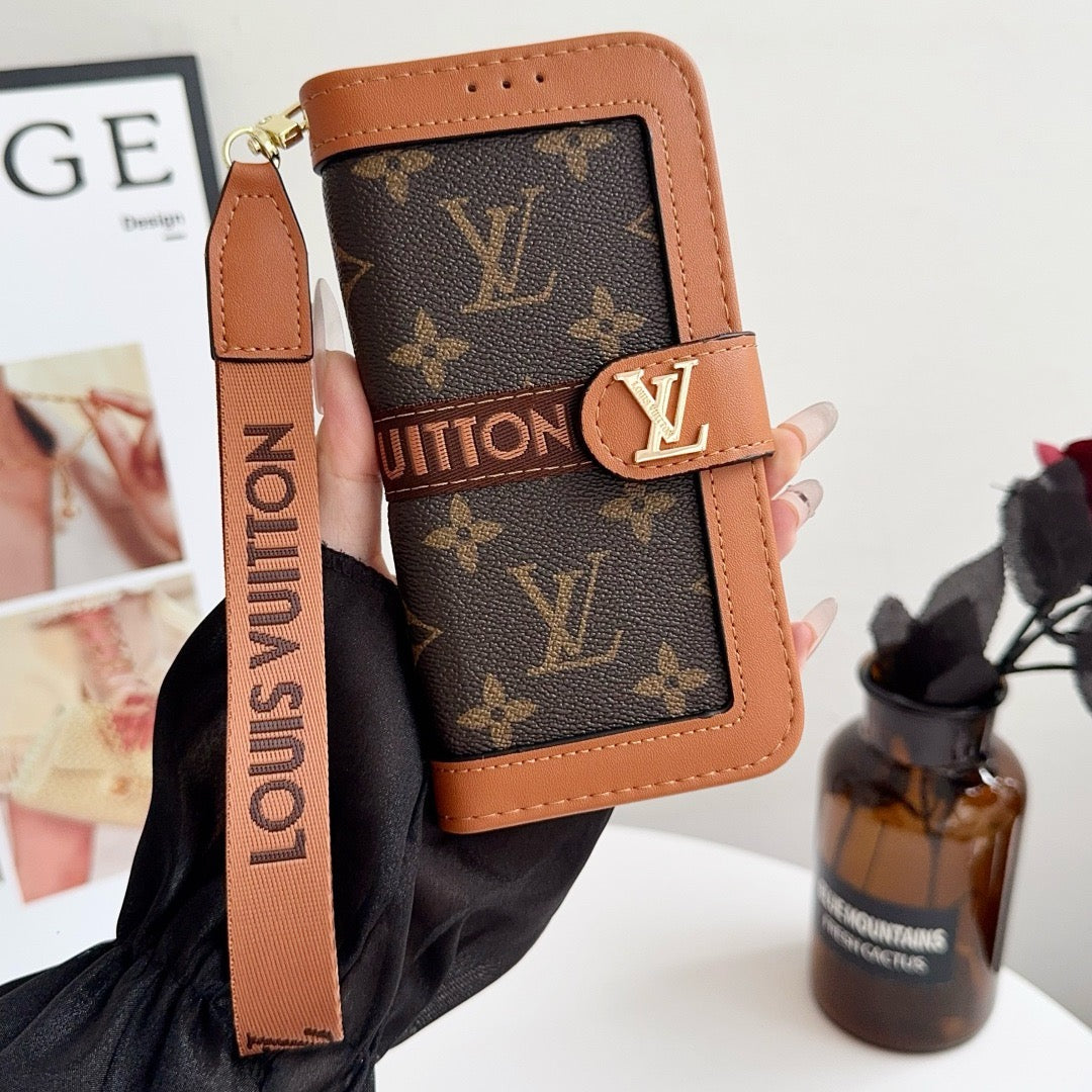 Luxe luxe patroon portemonnee iPhone-hoesje met kaarthouder en riem