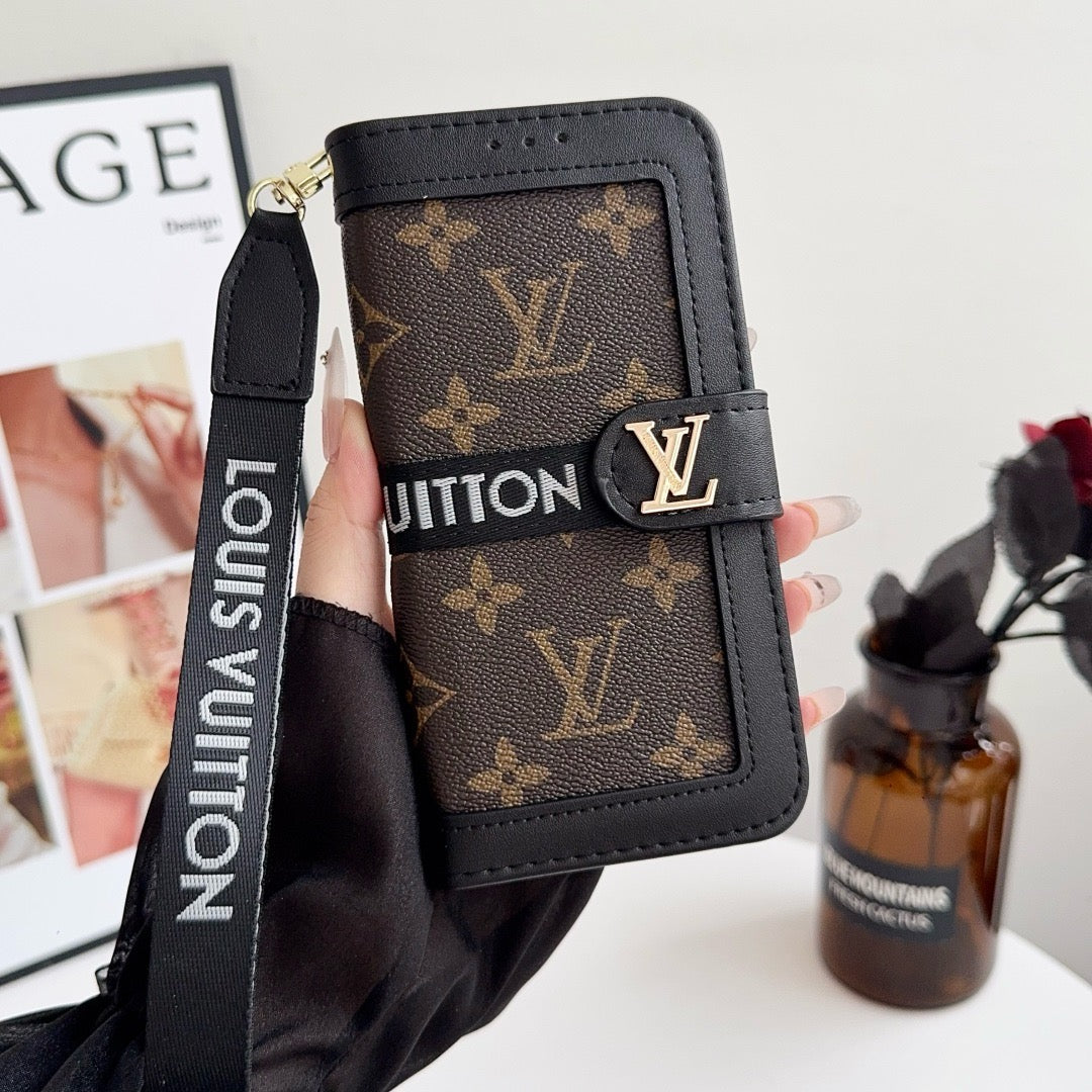Luxe luxe patroon portemonnee iPhone-hoesje met kaarthouder en riem
