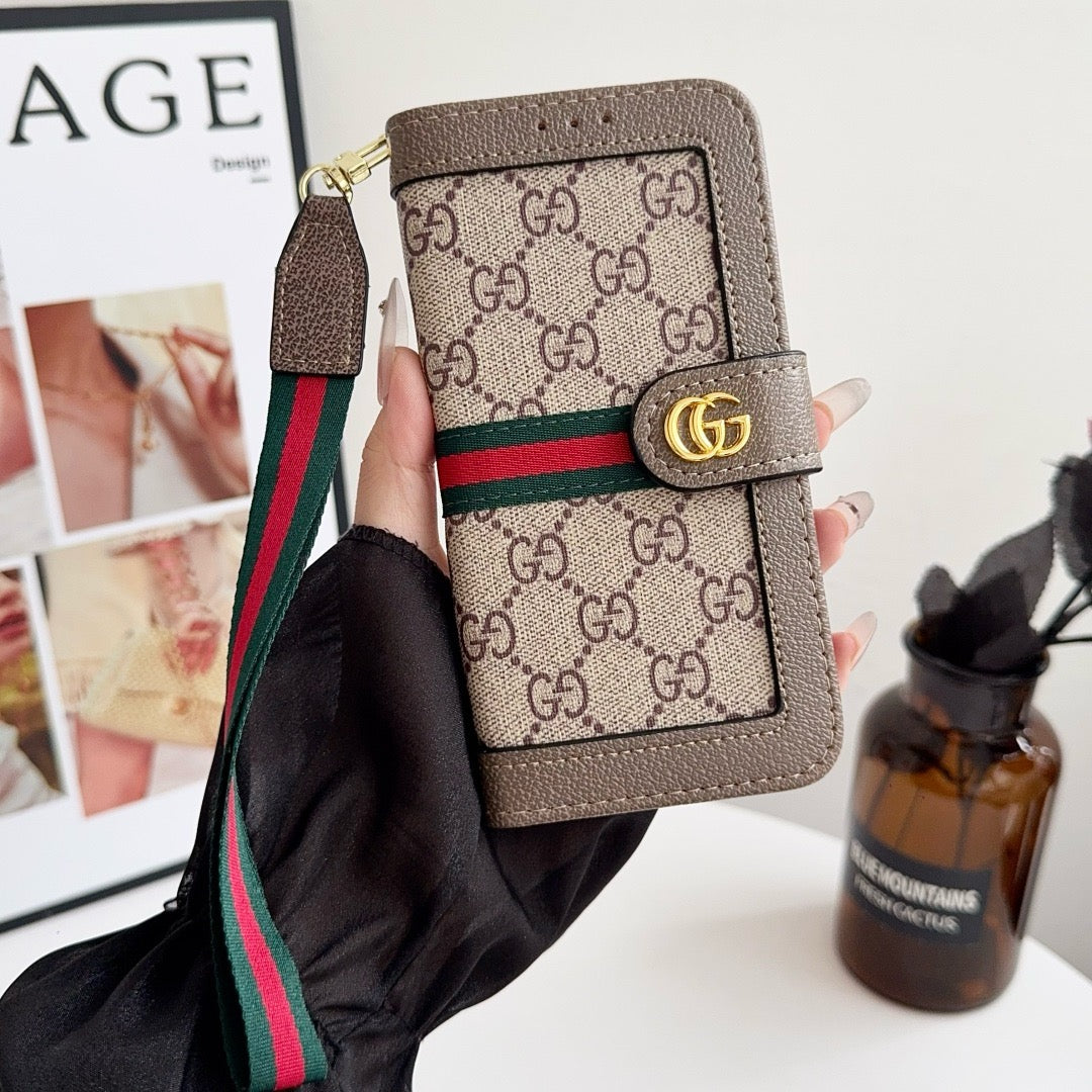 Luxe luxe patroon portemonnee iPhone-hoesje met kaarthouder en riem