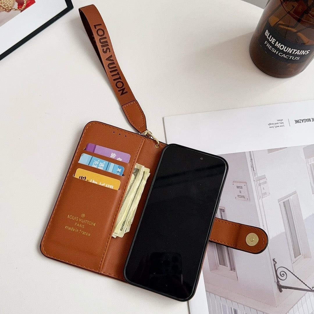 Luxe luxe patroon portemonnee iPhone-hoesje met kaarthouder en riem