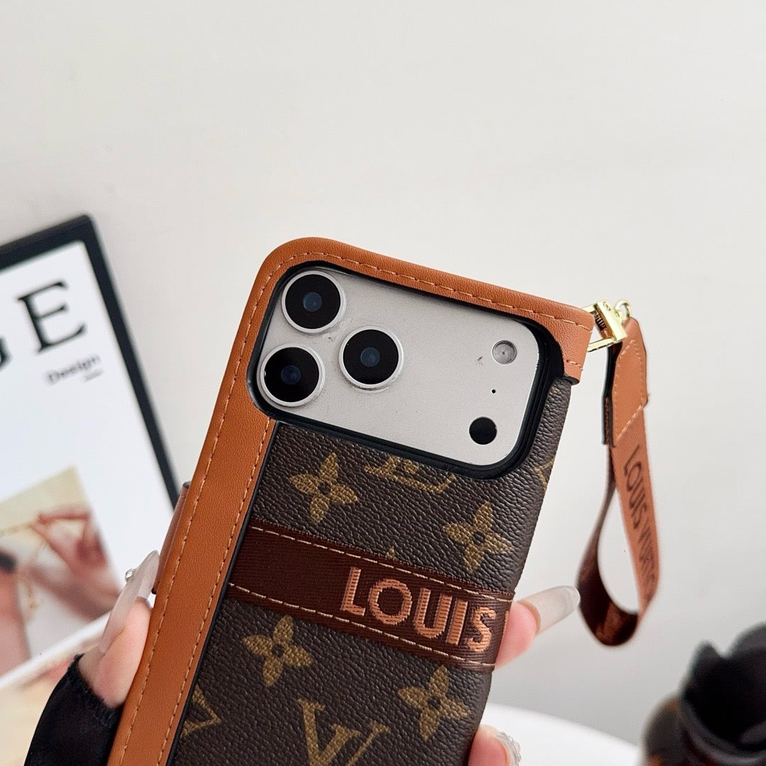 Luxe luxe patroon portemonnee iPhone-hoesje met kaarthouder en riem