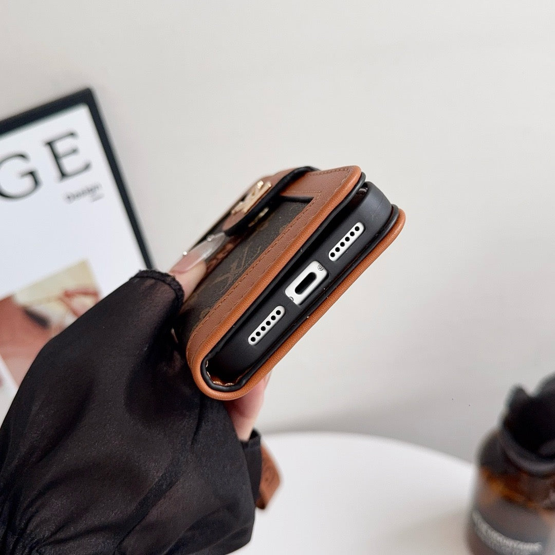 Luxe luxe patroon portemonnee iPhone-hoesje met kaarthouder en riem
