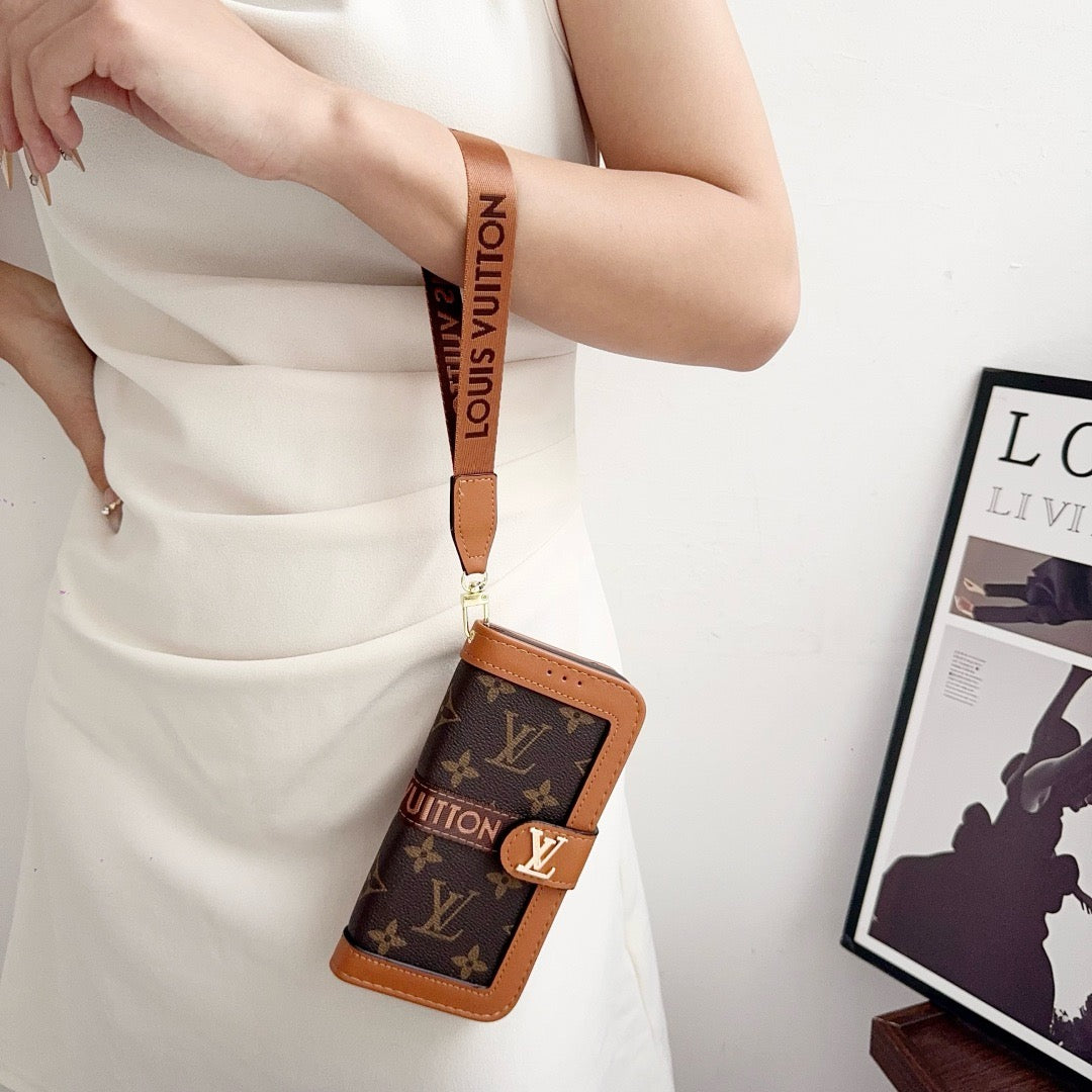 Luxe luxe patroon portemonnee iPhone-hoesje met kaarthouder en riem