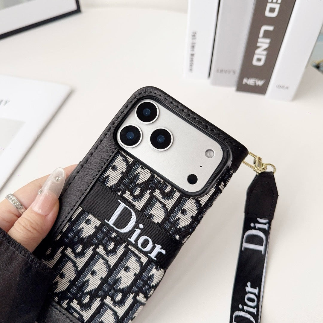 Muodikas tyylikäs kuviollinen lompakko iPhone-kotelo irrotettavalla rannehihnalla
