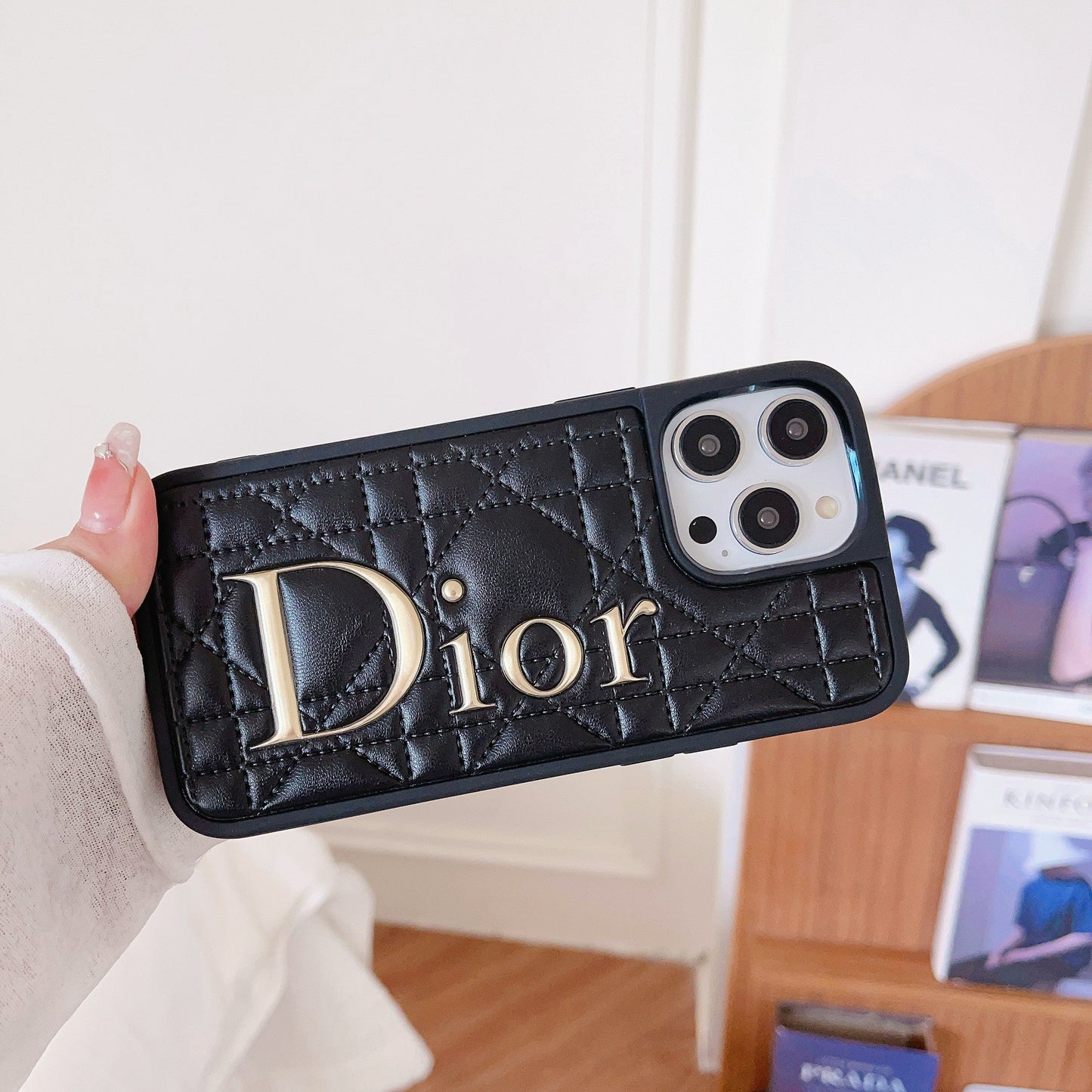 फ़ैशन गोल्ड लोगो चमड़ा iPhone केस