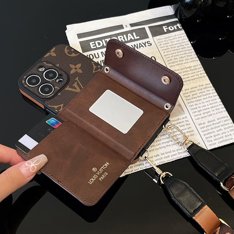 Luxuriöse iPhone-Hülle mit Kartentaschenkette in Braun