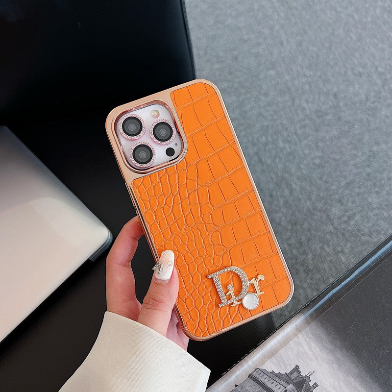 Custodia per iPhone in oro rosa con logo diamante alla moda
