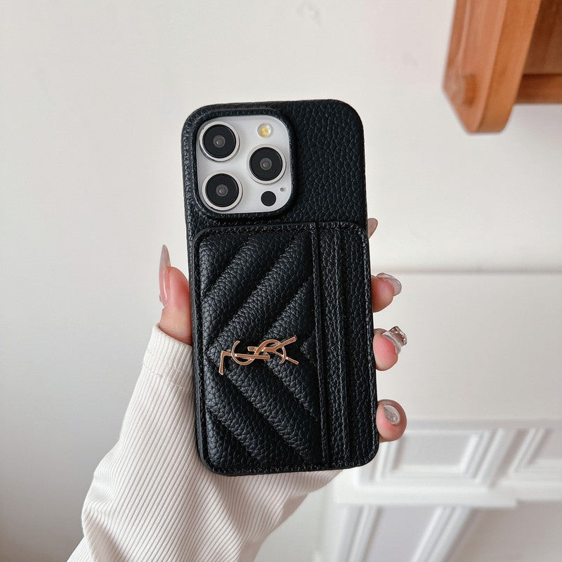Cás iPhone Leathar Mála Cárta Naomh