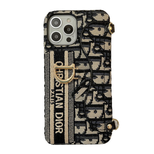 Módní černá & šedá látková taška na karty Crossbody pouzdro na iPhone