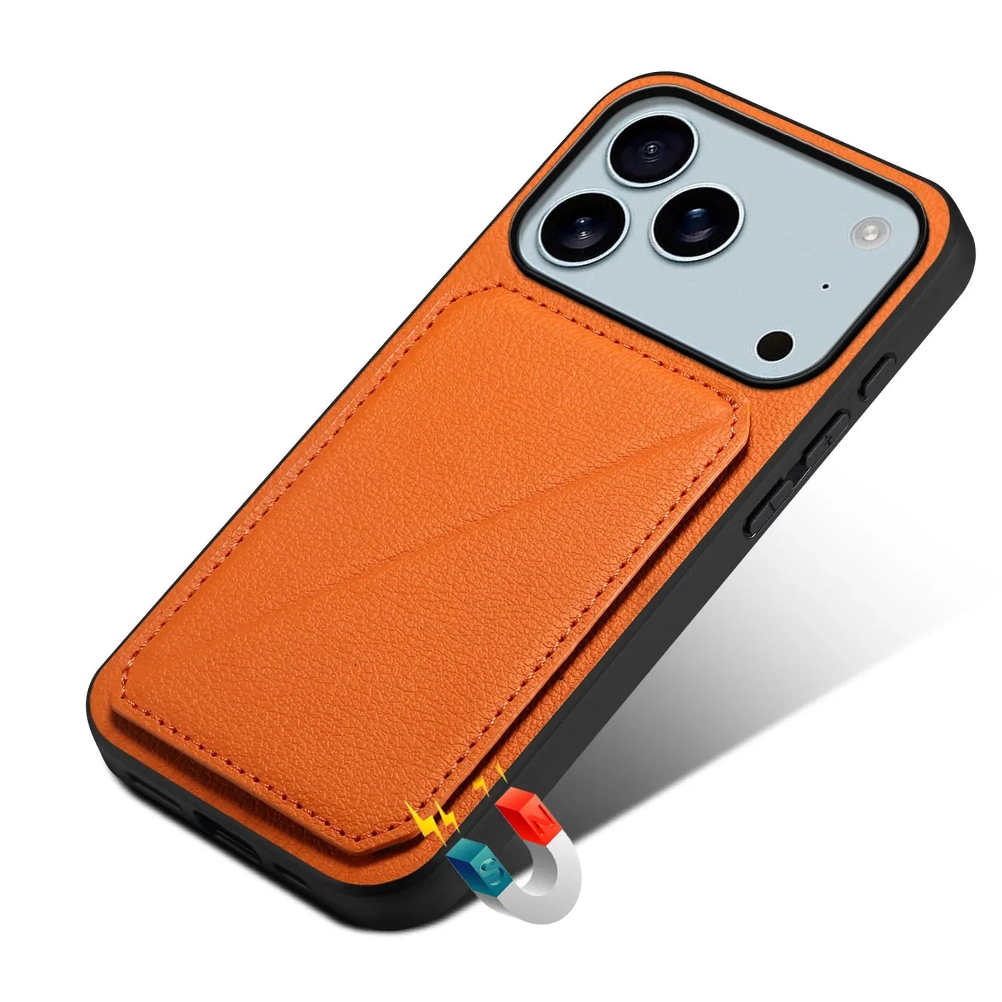 Leather Phone Case Invisible Bracket Card Holder For Cover For iPhone 17/ 16/ 15/ 14