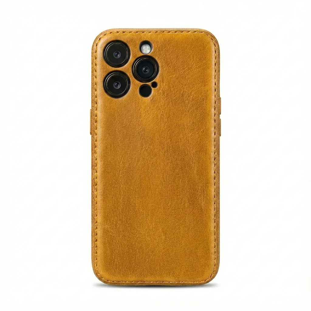 Handgefertigte iPhone-Hülle aus pflanzlich gegerbtem Leder – Vintage Patina Edition