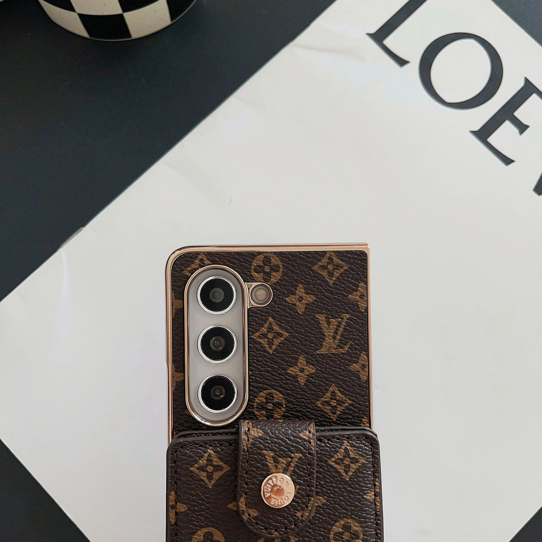 LUXUSNÍ ELEKTROPLATÍCÍ MONOGRAMOVÝ DRŽÁK KARTY CROSSBODY SAMSUNG Z FOLD POUZDRO