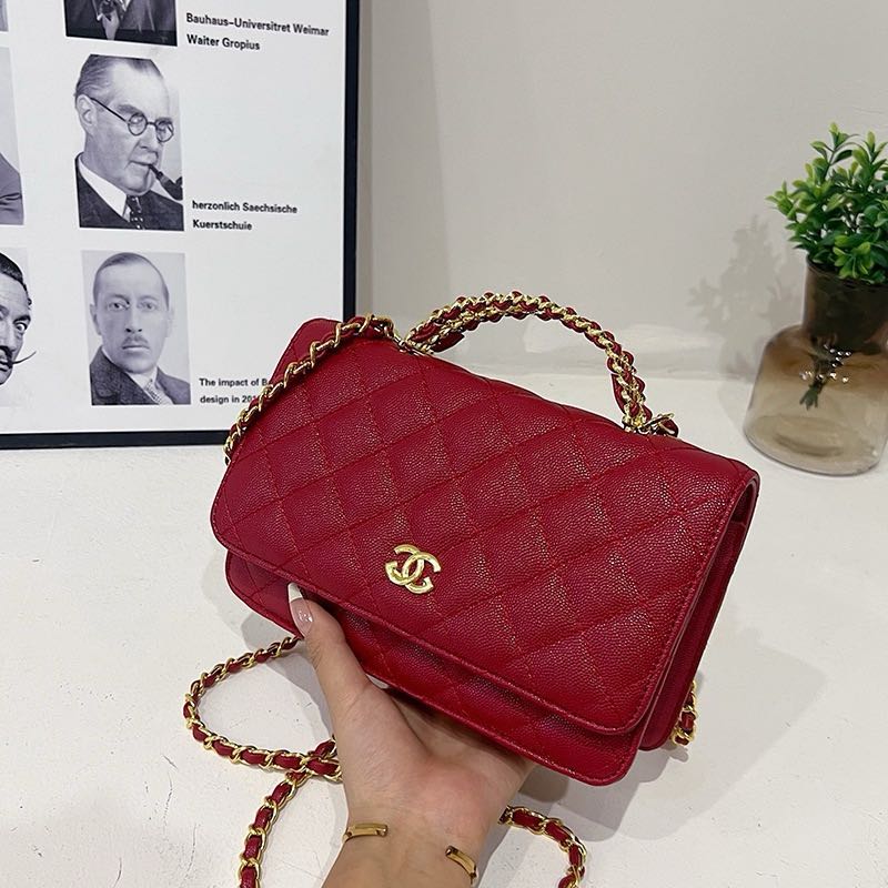 Portemonnee aan ketting Glanzend lamsleerparels goudkleurig metaal