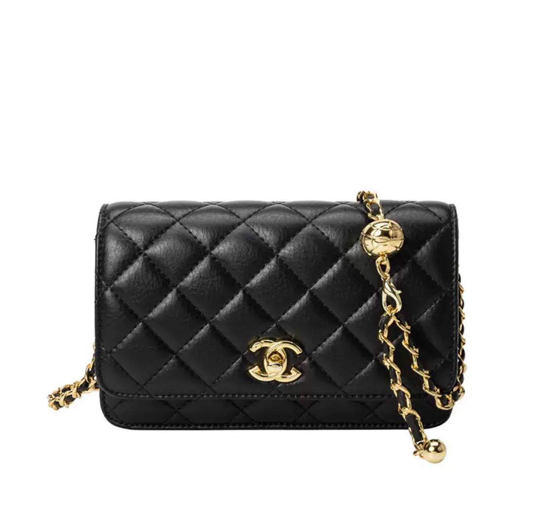 Portemonnee aan ketting Glanzend lamsleerparels goudkleurig metaal