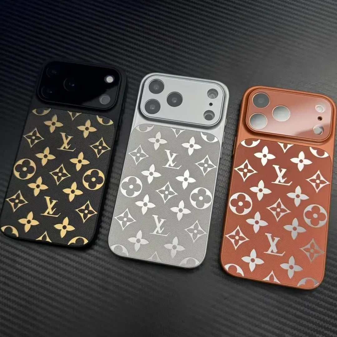 Étui de téléphone en cuir à motif monogramme de luxe avec protection complète de l'appareil photo