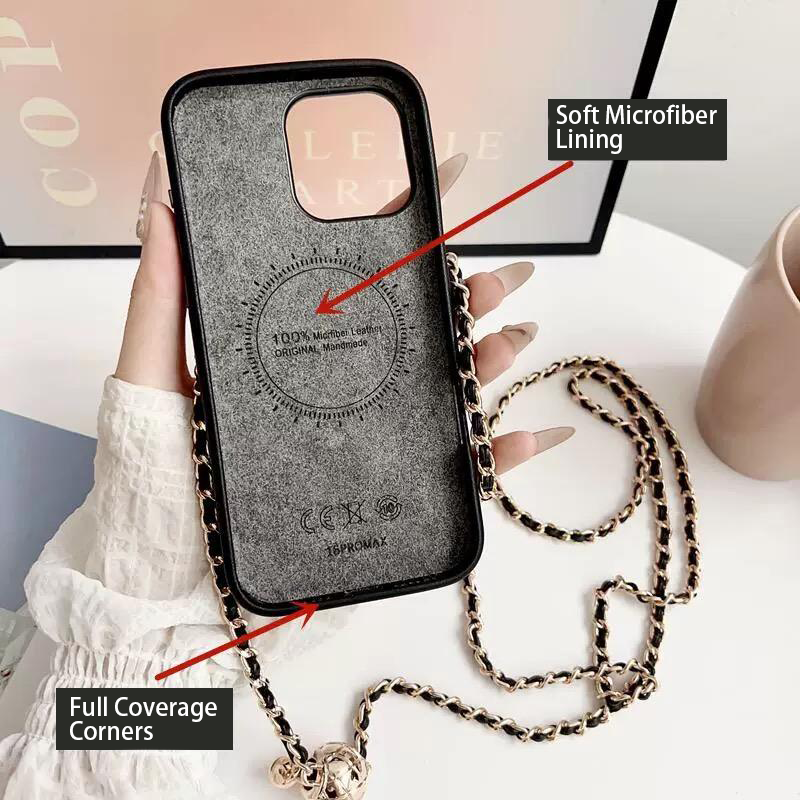 Gewatteerd crossbody-iPhone-hoesje met kettingriem & kaartvak