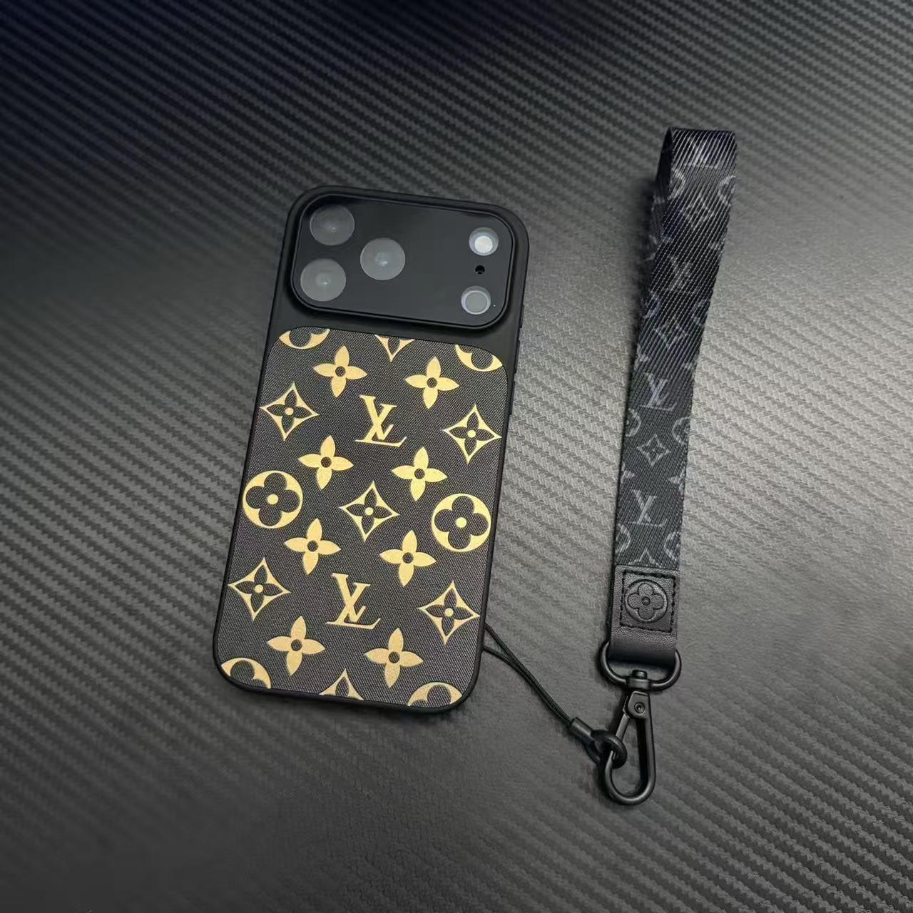 Étui de téléphone en cuir à motif monogramme de luxe avec protection complète de l'appareil photo