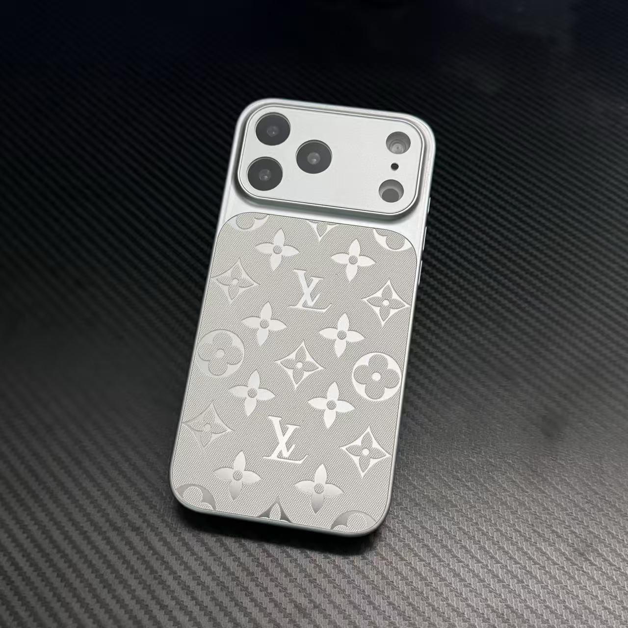 Étui de téléphone en cuir à motif monogramme de luxe avec protection complète de l'appareil photo