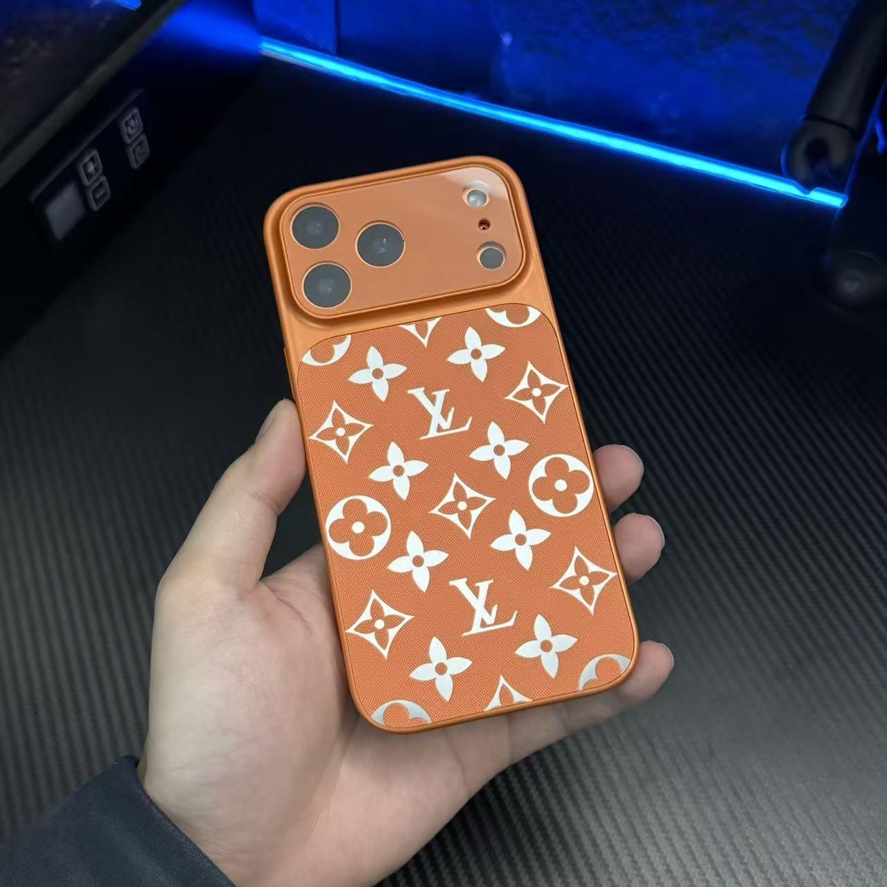 Étui de téléphone en cuir à motif monogramme de luxe avec protection complète de l'appareil photo