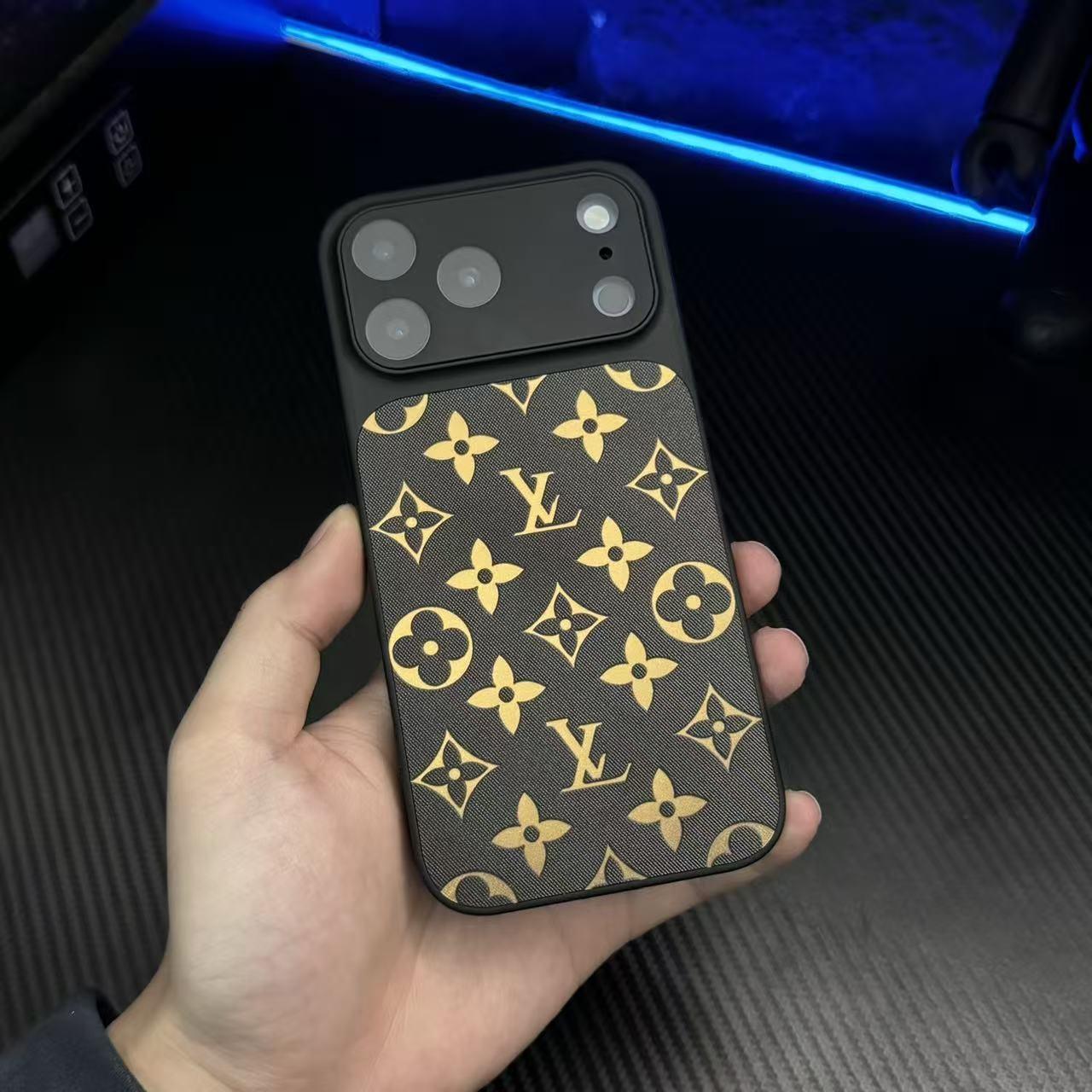 Étui de téléphone en cuir à motif monogramme de luxe avec protection complète de l'appareil photo