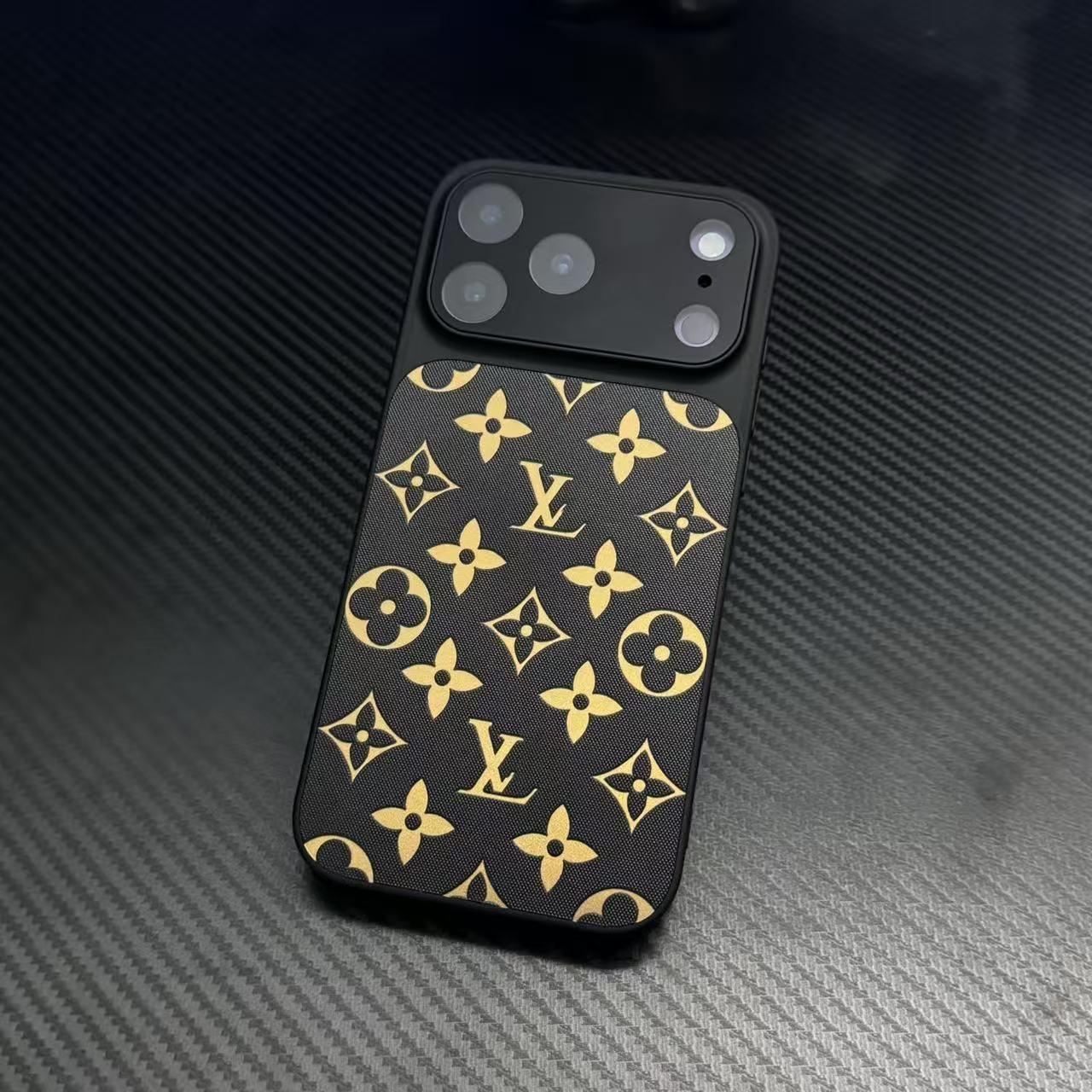 Étui de téléphone en cuir à motif monogramme de luxe avec protection complète de l'appareil photo