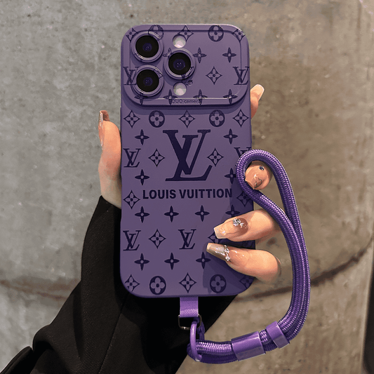 Luxury Embossed Pattern IPhone Case With Detachable Wrist Strap