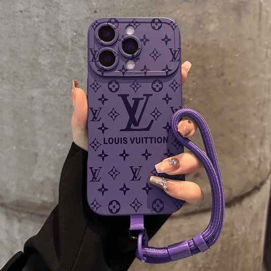 Luxury Embossed Pattern IPhone Case With Detachable Wrist Strap