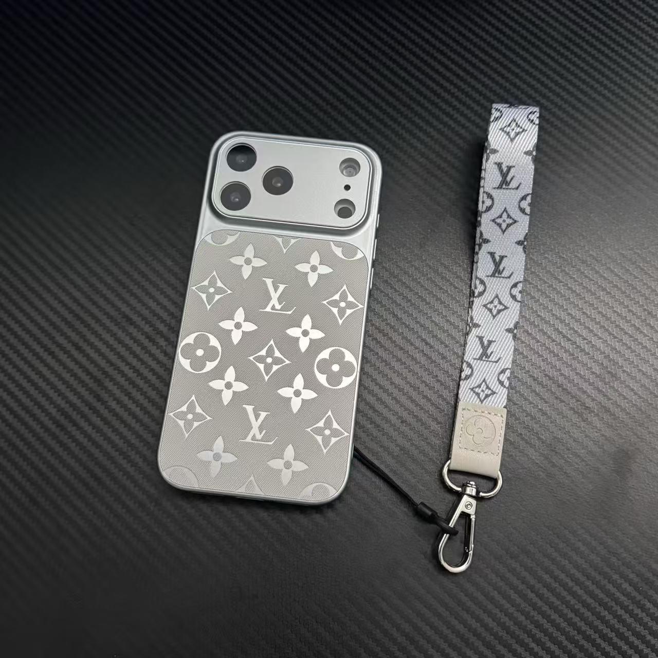 Étui de téléphone en cuir à motif monogramme de luxe avec protection complète de l'appareil photo
