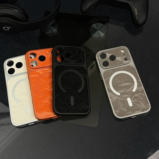 Funda de cuero de primera calidad para iPhone compatible con MagSafe con acabado en textura de nieve