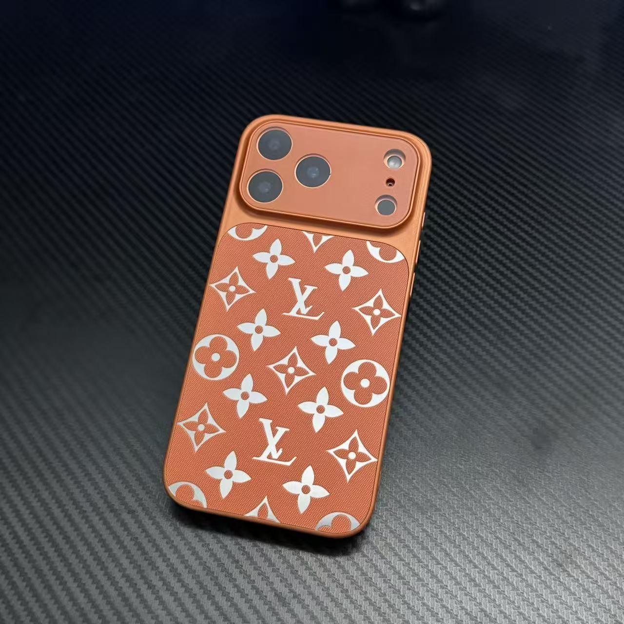 Étui de téléphone en cuir à motif monogramme de luxe avec protection complète de l'appareil photo