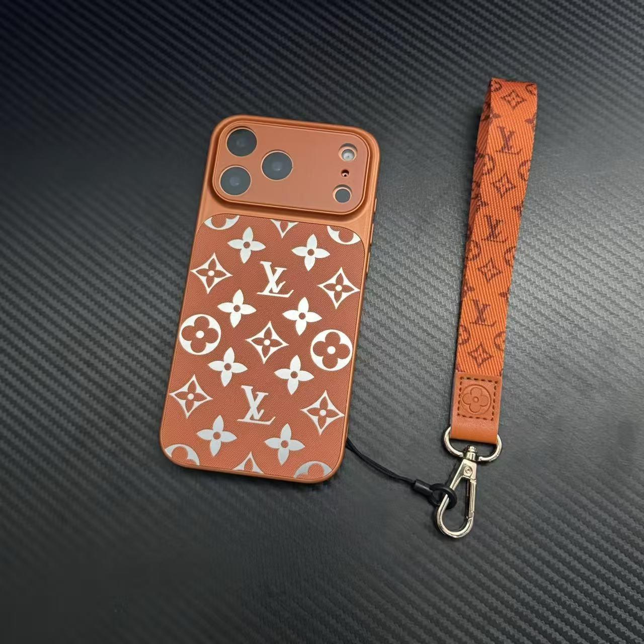 Étui de téléphone en cuir à motif monogramme de luxe avec protection complète de l'appareil photo
